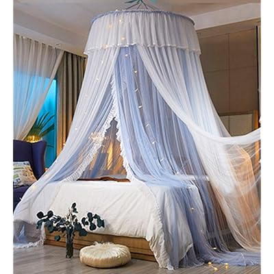 Buy Varwaneo Princess Bed Canopy For Girls Bed Canopy Curtain Double Layer Sheer Mesh Dome Bed Curtain Round Lace Princess Mosquito Net Tent With Led Stars String Lights Bluegray White Online In Indonesia B08nv4gyq9