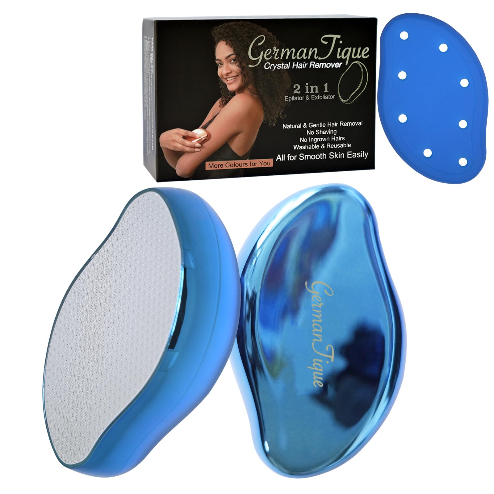 Germantique Crystal Hair Eraser,Natural Crystal Hair Remover,Reusable Painless Nano Glass Hair Removal Device Without Shaver,Gentle Crystal Epilator and Exfoliator for Soft Silky Skin(Royal Blue)