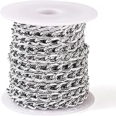 PH PandaHall 16.4 Feet Aluminum Silver Curb Chains Oxidation Metal Craft Chains Unwelded Oval Link Chains with Spool 8x5x1.5mm for Jewelry Making Necklace Bracelet CHA-TA0001-14S-Yilisi