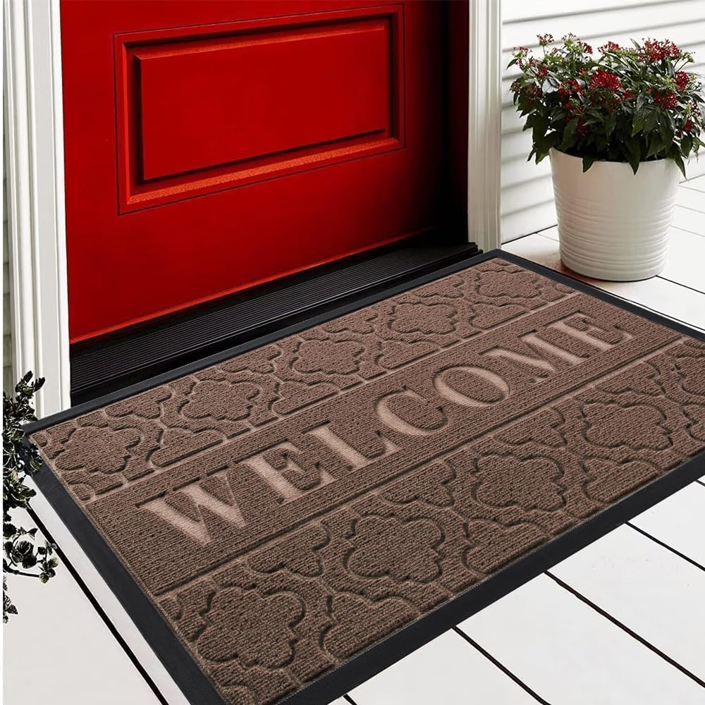 Yimobra Welcome Door Mat 120 x 81 cm, Heavy Duty Durable Front Door Mat for Home Entrance, Garage and Garden Outside Entryway Floor Mat, Non Slip, Fade Resistant, Easy Clean, Coffee