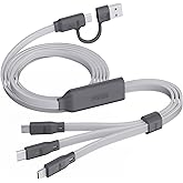 PZOZ 100W USB C & USB A Charging Cable, 3 in 1 Multi Fast Charging at The Same Time, Multiple Charger Cord with Type C[100W]/Lightning[27W]/Micro[10W] for iPhone 17 16 15 14 iPad Pro MacBook Samsung