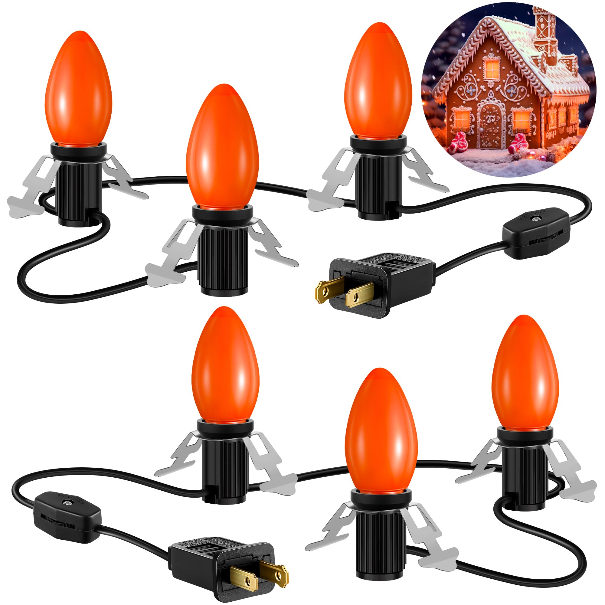Photo 1 of Enhon Accessory Cord with 3 LED Light Bulbs, C7 Village Lights Cord with On/Off Switch Plug for Halloween Pumpkin, Blow Mold, Christmas Village House, Craft Projects, Salt Lamp, Holiday Decor(2 Pack)