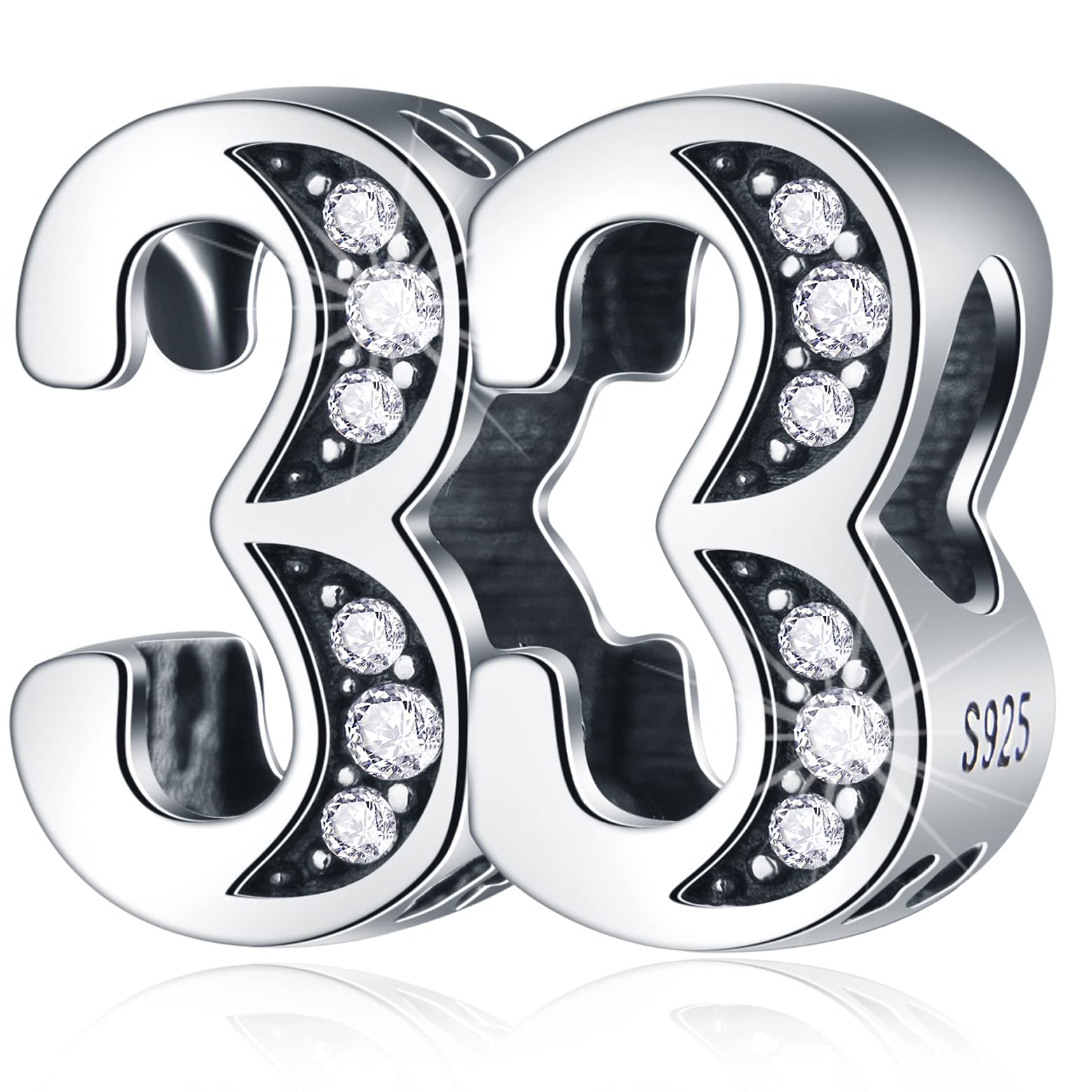 33 Birthday Charms fits Pandora Mothers Day Bracelet, 925 Sterling Silver 33rd Anniversary Beads with CZ, Number 33 Year Old Gifts for Wife/Husband/Couple/Lover