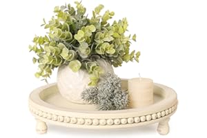 LITIVY Wooden Tray for Home Decor, Round Wood Beaded Tray, Decorative Tray for Living Room Decor Coffee Table Decor Kitchen Table Decor or Farmhouse Decor Serving Tray (White)