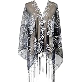 L'VOW Women's Glittering 1920s Scarf Mesh Sequin Wedding Cape Fringed Evening Shawl Wrap