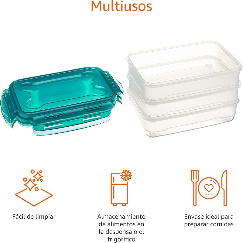 Recipientes herméticos com tampa de plástico sem BPE, empilháveis e adequados para frigorífico/congelador, micro-ondas e máquina de lavar loiça. Conjunto de 3 peças de 1,2 l, translúcido