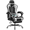 JUMMICO Gaming Chair Ergonomic Computer Chair with Footrest and Massage Lumbar Support, Height Adjustable Video Gaming Chair with 360° Swivel Seat and Headrest (White)