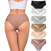 Riozz Sexy Seamless Underwear Wave Edge No Show Bikini Panties V-waist Ice Silk Hipster Lady Cheeky Invisibles Briefs 6 Pack
