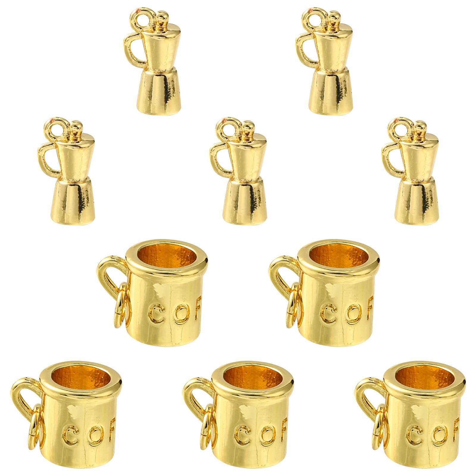 Stiesy 10Pcs 2 Styles 18K Real Gold Plated Coffee Cup Charms Brass Coffee Pot Pendant Charm for Jewellery Making DIY Bracelet Crafts