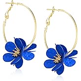 Vavhoo Colorful Three Flower Earrings Metal Floral Hoop Earrings Camellia Huggie Jewelry for Women