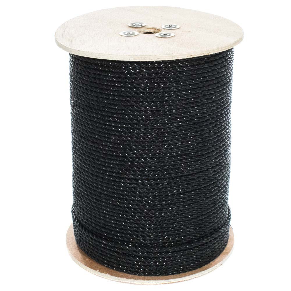 West Coast Paracord Twisted 3 Strand Polypropylene Rope (Black, 1/4 Inch, 100 Feet) - Waterproof and Floats in Water
