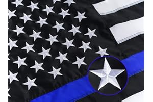 Homissor Thin Blue Line Flags 3x5 Outdoor - Embroidered Stars Police Flag, Heavy Duty Back The Blue Flag Stripe Blue Line Lives Matter Flags Banner with 2 Brass Grommets