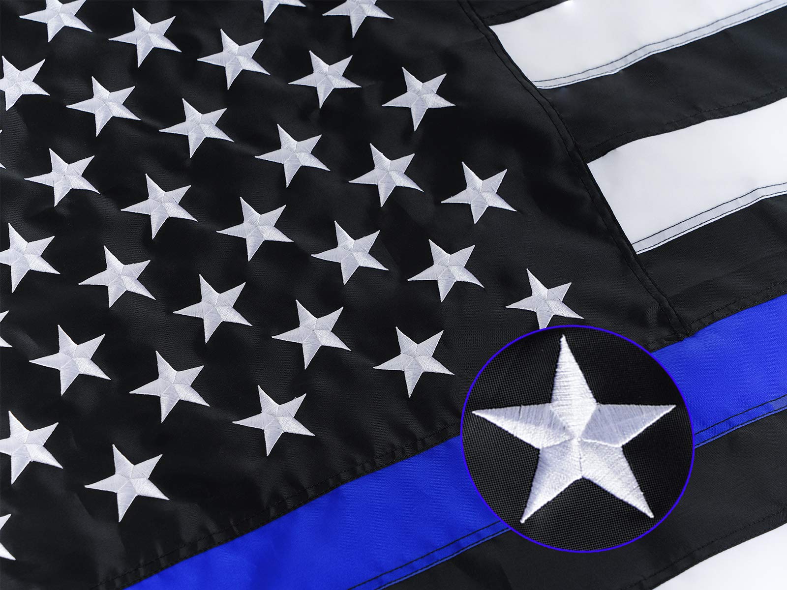 Photo 1 of Homissor Thin Blue Line Flags 3x5 Outdoor - Embroidered Stars Police Flag, Heavy Duty Back The Blue Flag Stripe Blue Line Lives Matter Flags Banner with 2 Brass Grommets