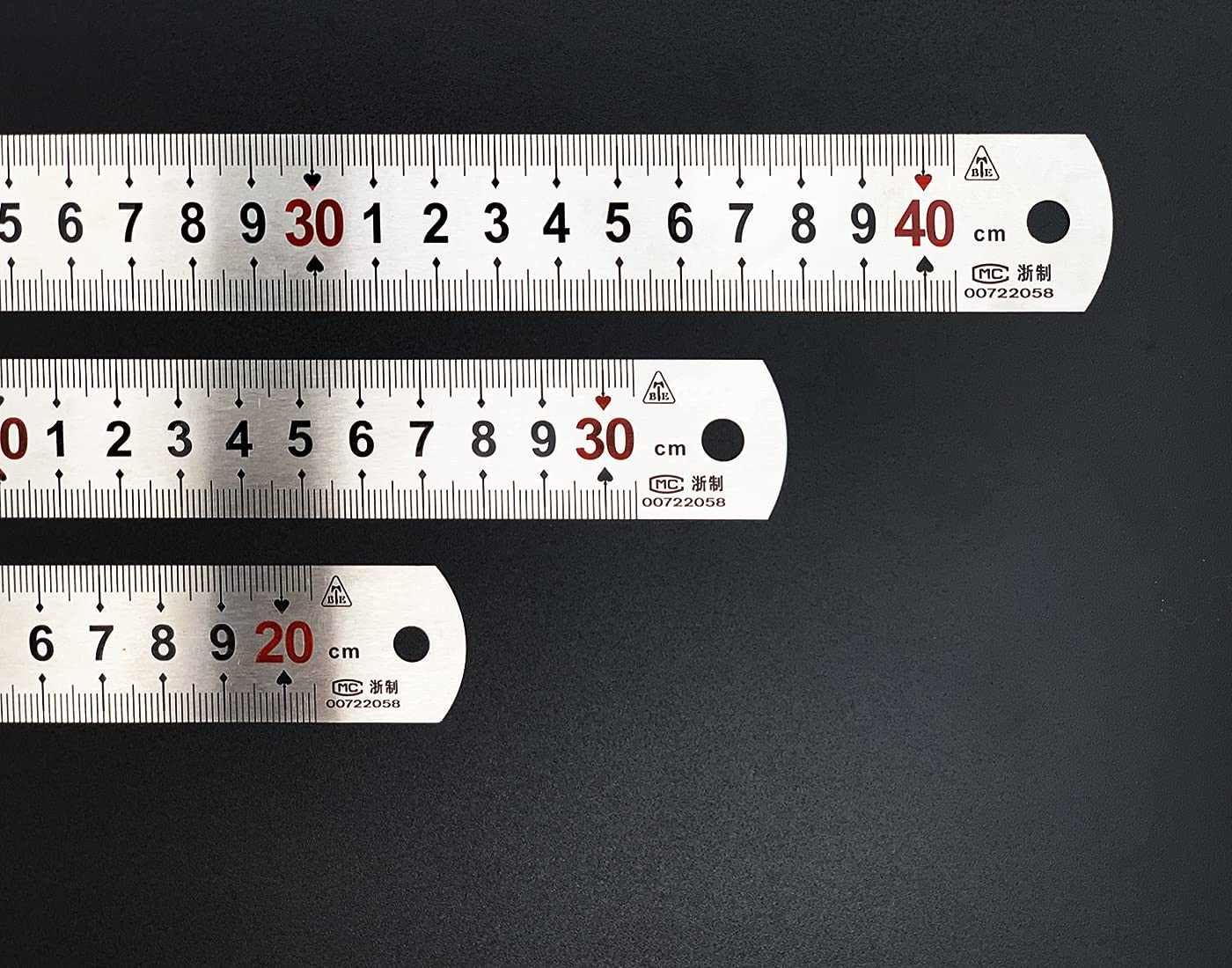 Set of 3 Stainless Steel Ruler 20 cm, 30 cm, 40 cm, Stainless Steel Ruler with Metric and Imperial Double Sided for Carpentry and Modelmaking, Painting and Measuring