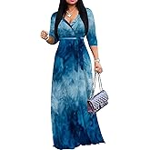 PINKPATTY Women's Plus Size Maxi Dress 3/4 Sleeves Casual Flowy Long Dress for Vacation with Pockets