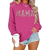 CAZYCHILD Mama Sweatshirt for Women: Embroidered Mom Essentials Crewneck Sweatshirts Mama Gifts Mom Graphic Long Sleeve