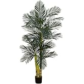 Nearly Natural 6.5 ft Artificial Golden Cane Palm Tree with Nursery Pot | Lifelike Silk Indoor Palm, Three Textured Trunks, F