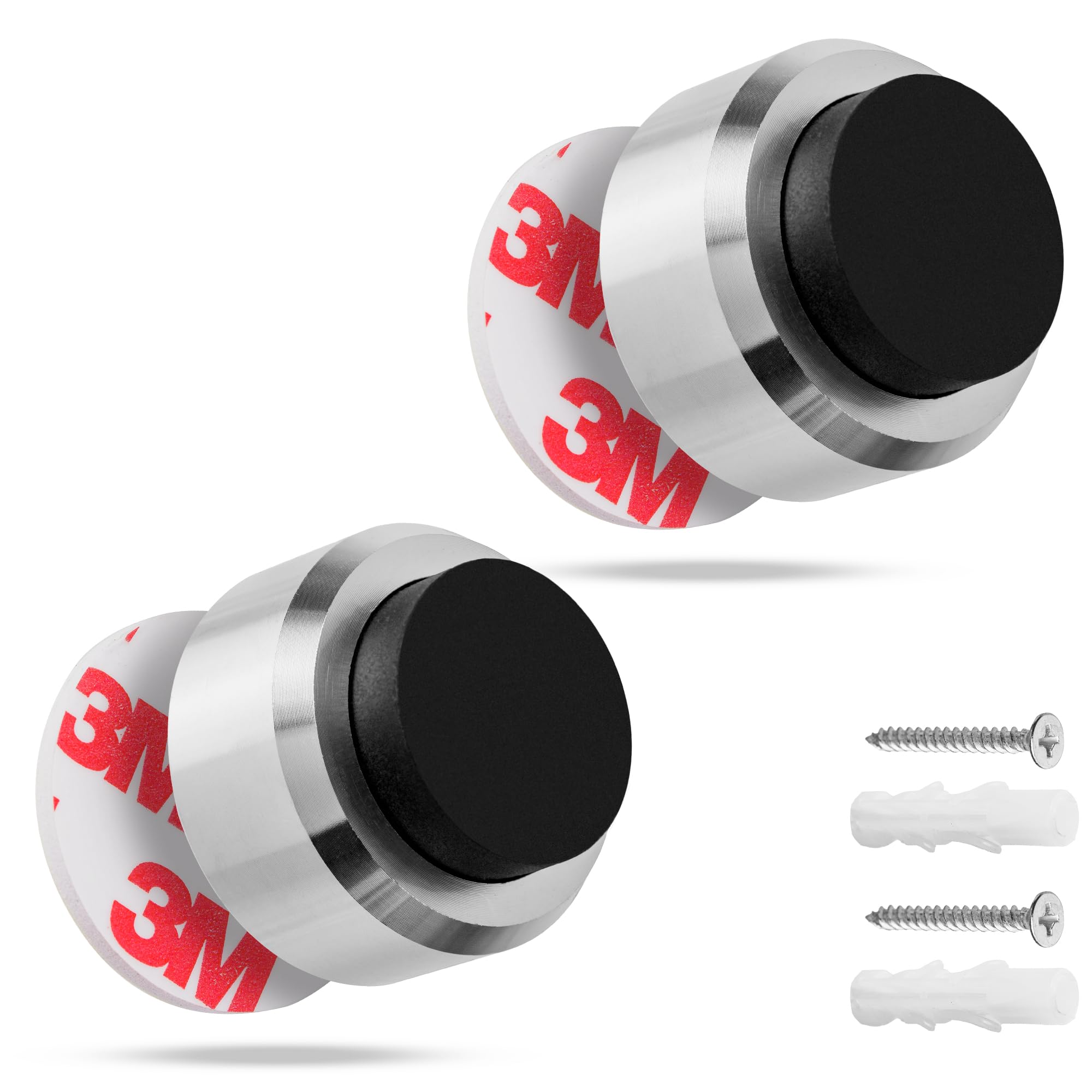 ECENCE Doorstop 2X Stainless Steel, Rubber Buffer, Wall Mounted, Wall Protection, Set of 2, Silver