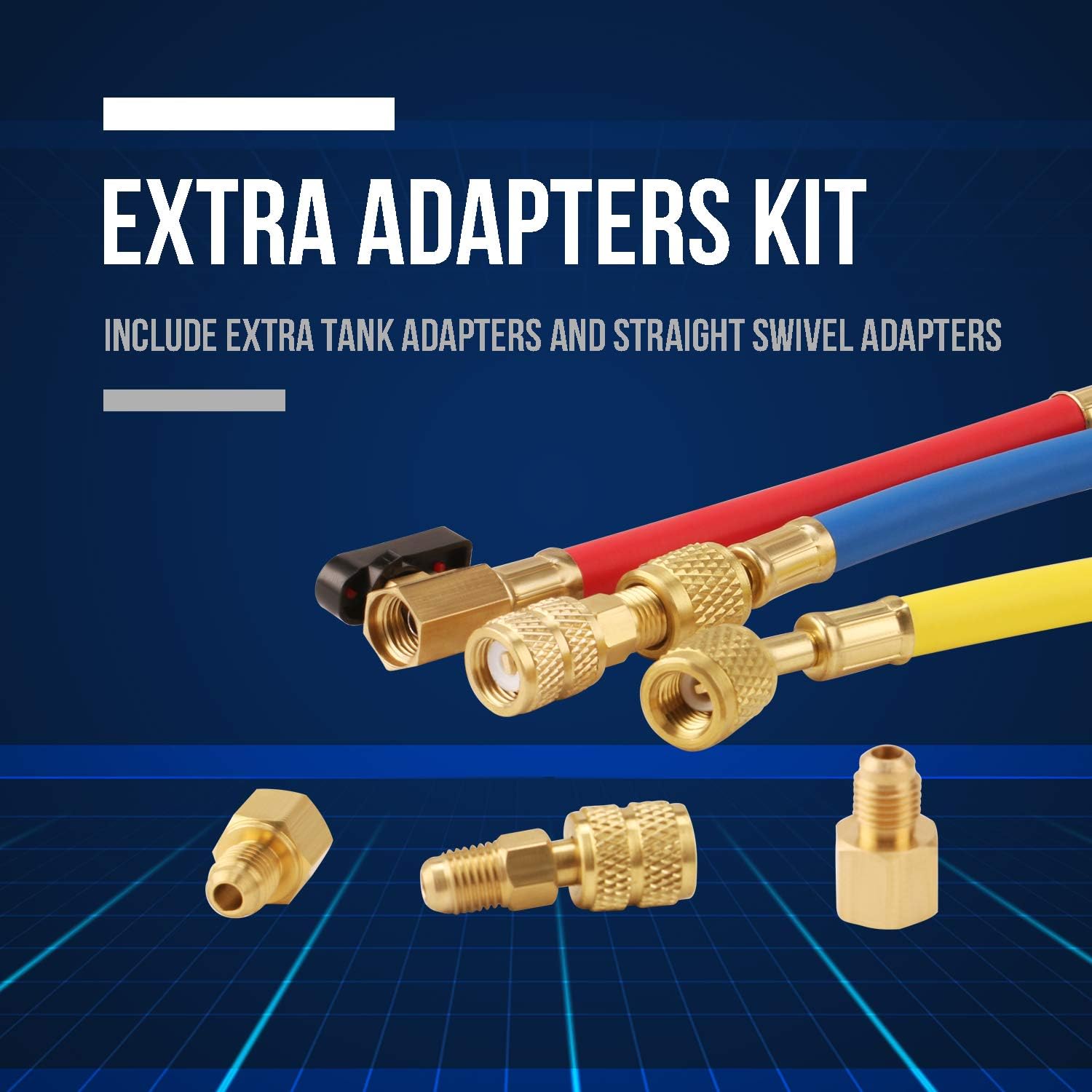 Lichamp 3 Pieces 5FT AC HVAC Manifold Gauge Hose Kit with Ball Valve Tension Hose and 4 Pieces Hose Adapters Fits R134A R410A R404A R12 R22 R502 R1234YF Refrigerants: Automotive