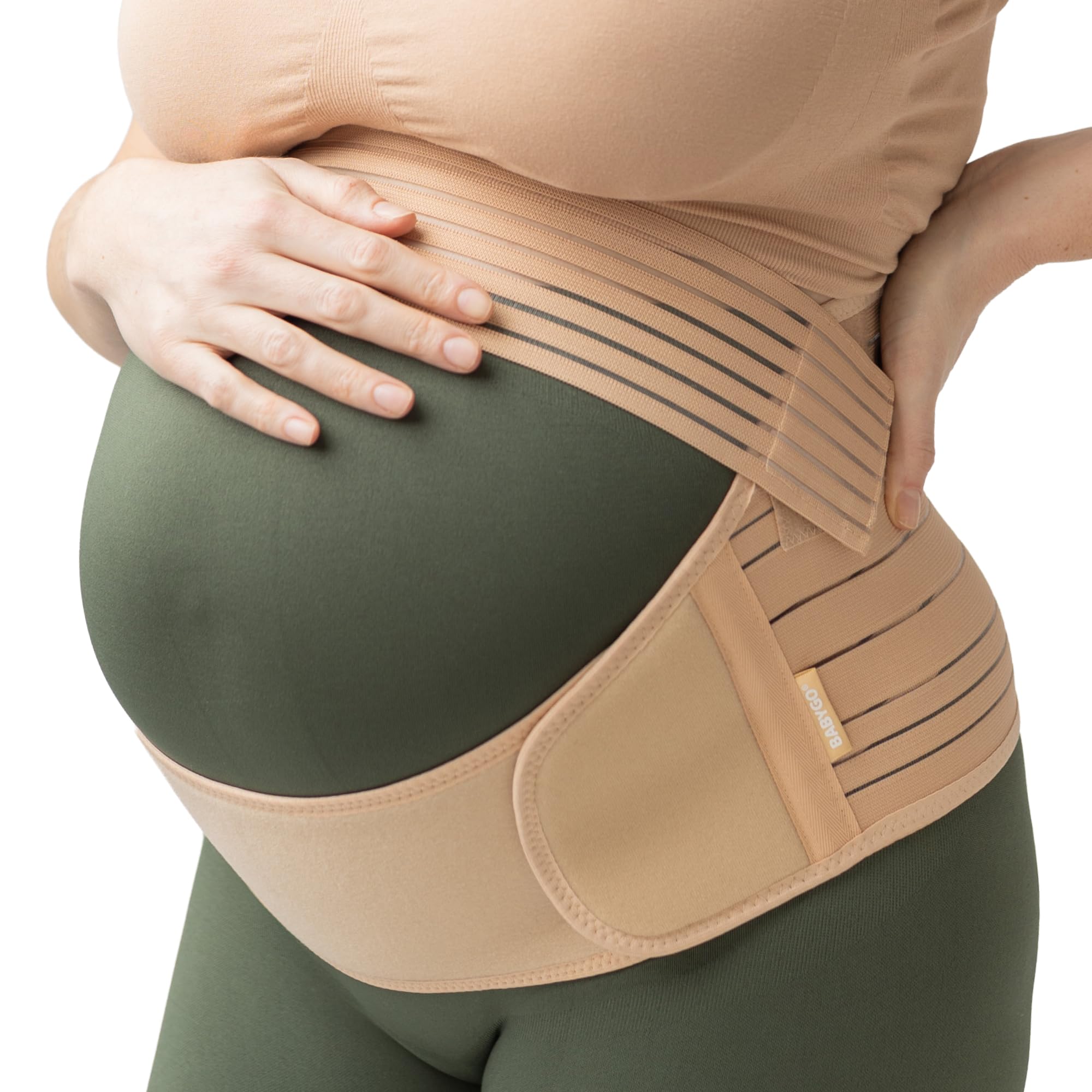 BABYGO® 4 in 1 Pregnancy Support Belt Maternity & Postpartum Band - Relieve Back, Pelvic, Hip Pain, SPD & PGP >> inc 40 Page Pregnancy Book for Birth Preparation, Labour & Recovery XL Nude