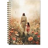 DOFQZ Wildflower Jesus Walking With Girl Christian Spiral Notebook Journal, Church Notes Notebook, Christian Jesus Church Prayer Journal Gift For Women Girls, 5.5 x 8.3 Inches