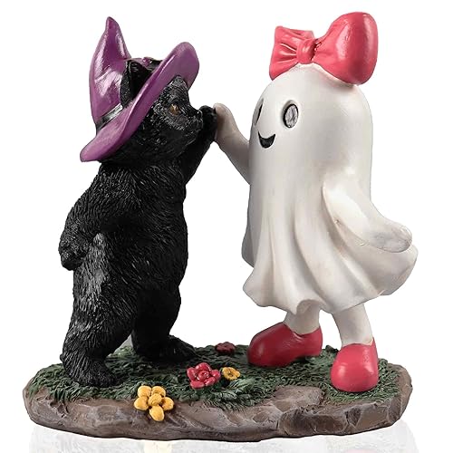 MAYIPLAY Halloween Ghost Decor Black Cat Halloween Decorations Pink Ghost Witch Cat Figurines Birthday Gifts for Friend