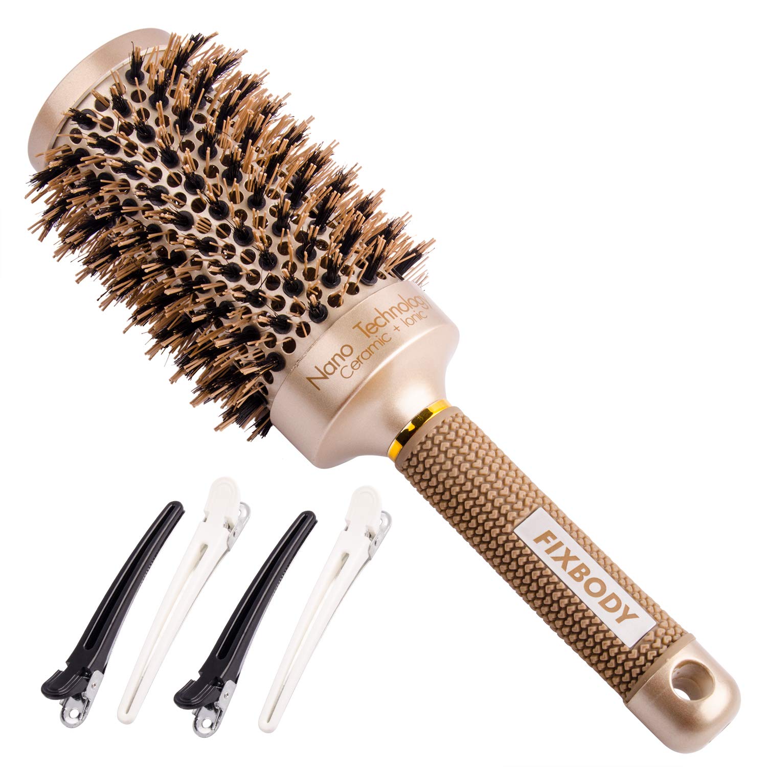 FIXBODY Round Barrel Anti-Static Hair Brush with Boar Bristles, Nano Thermal Ceramic Coating & Ionic Tech for Hair Blow Drying, Styling, Curling, Straightening (3.3 Inch (Barrel 2.2 Inch))