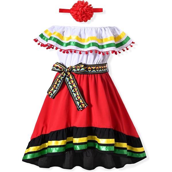 Girls Jalisco Traditional Guadalajara Mexican Folk Dancer Halloween Costume Mexico Dress Kid Children Dance Dress