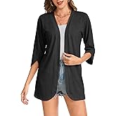 Bosmeer Women's Lightweight Cardigan 3/4 Petal Sleeve Summer Kimono Open Front Curved Hem Beach Vacation Cover Ups 2026