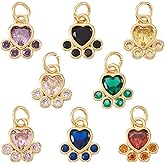 KISSITTY 8Pcs Brass Pave Cubic Zirconia Dog Paw Print Chunk Charms Golden Crystal Metal Puppy Prints Charm Pendants Cute Animal Foot Print Charms for Jewelry Making Bracelets Necklace Earrings Bulk