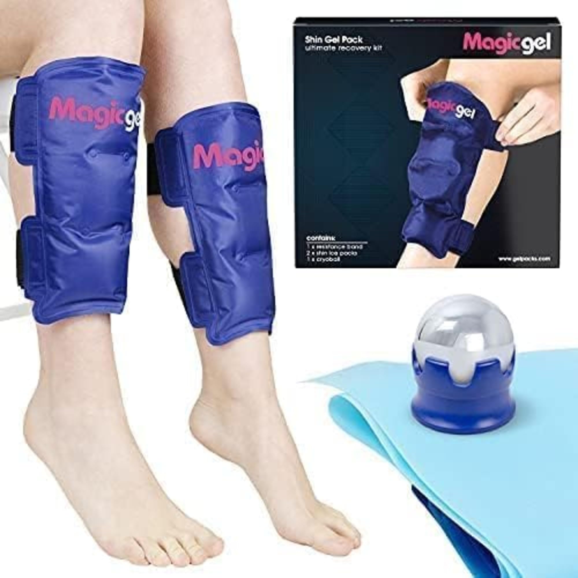 Photo 1 of Shin Splint Relief: Hot & Cold Packs, Cryoball & Stretch Bands for Shin Splints | Hot & Cold Therapy for Leg Pain Relief | by Magic Gel
