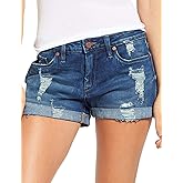 luvamia Women's Ripped Denim Jean Shorts High Waisted Stretchy Folded Hem Short Jeans
