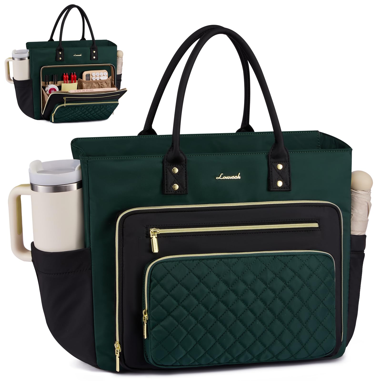 Photo 1 of LOVEVOOK Laptop Tote Bag for Women With Large Cup Holder, Work Bags Teacher Nurse Computer Bag, 15.6 Inch Professional Briefcase Business Travel Large Purses Handbag, Diaper Bag With Multi-Pockets