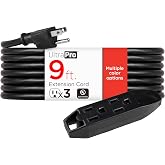 UltraPro 9 Ft Outdoor Extension Cord 3 Outlet Extension Cords Outlet Power Strip Short Extension Cord with Multiple Outlets Grounded Heavy Duty Extension Cord 16 Gauge UL Listed Black 50772