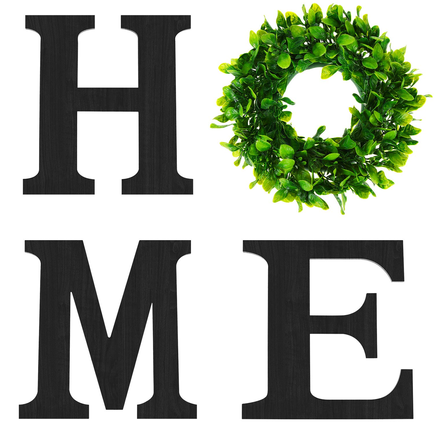 Photo 1 of 12 Inch Home Letters with Wreath Wall Decor Living Room Black Wooden Sign Modern Farmhouse Decor Flower Garland Decoration Hanging Home decor for Entryway Kitchen,Housewarming Present