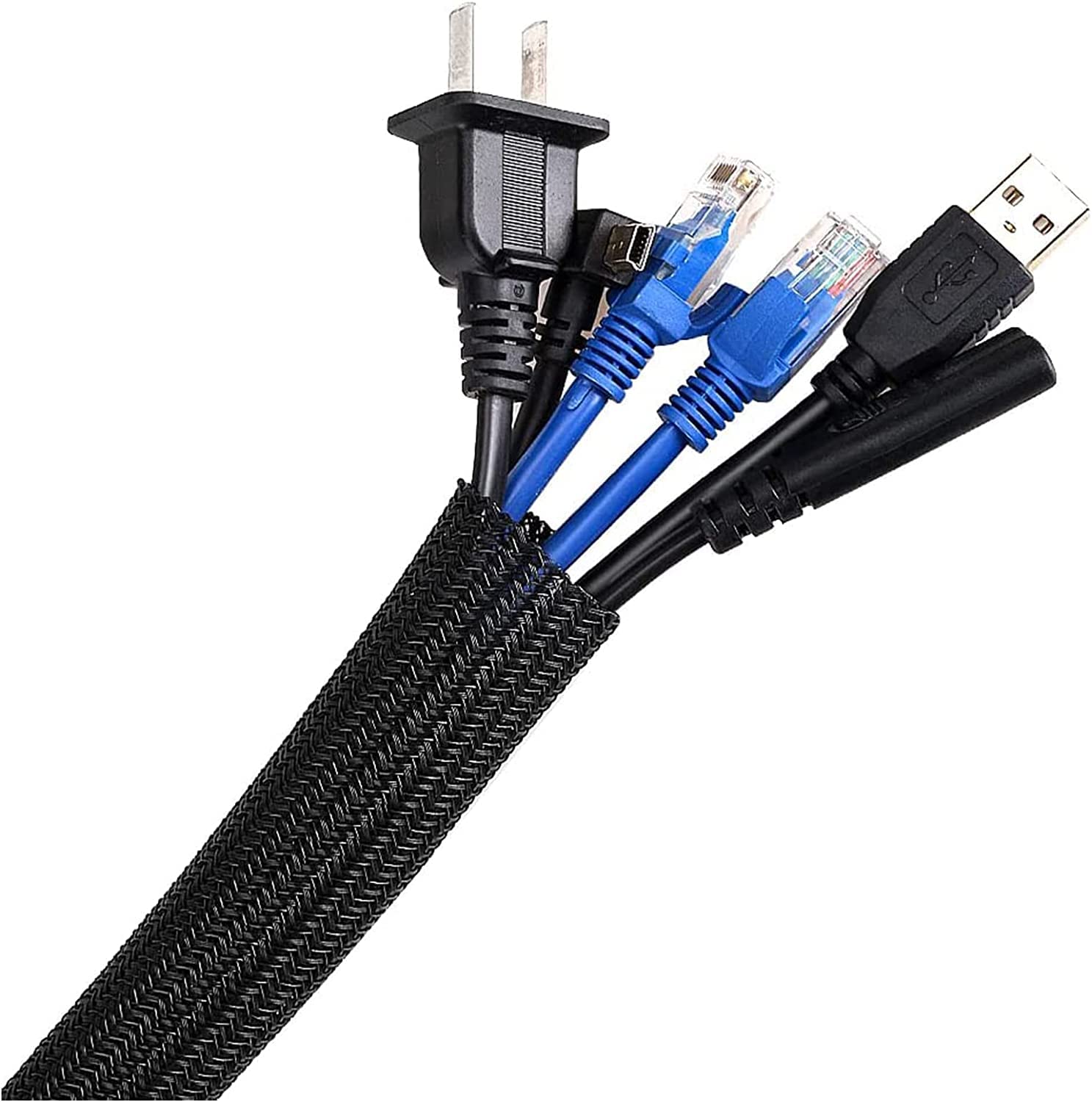 AFPTEK 3m/10ft Cable Tidy Management, 19-29mm Self-closing Flexible Woven Cable Sheath for desk, TV, computer, PC, Cable Protection for Pets