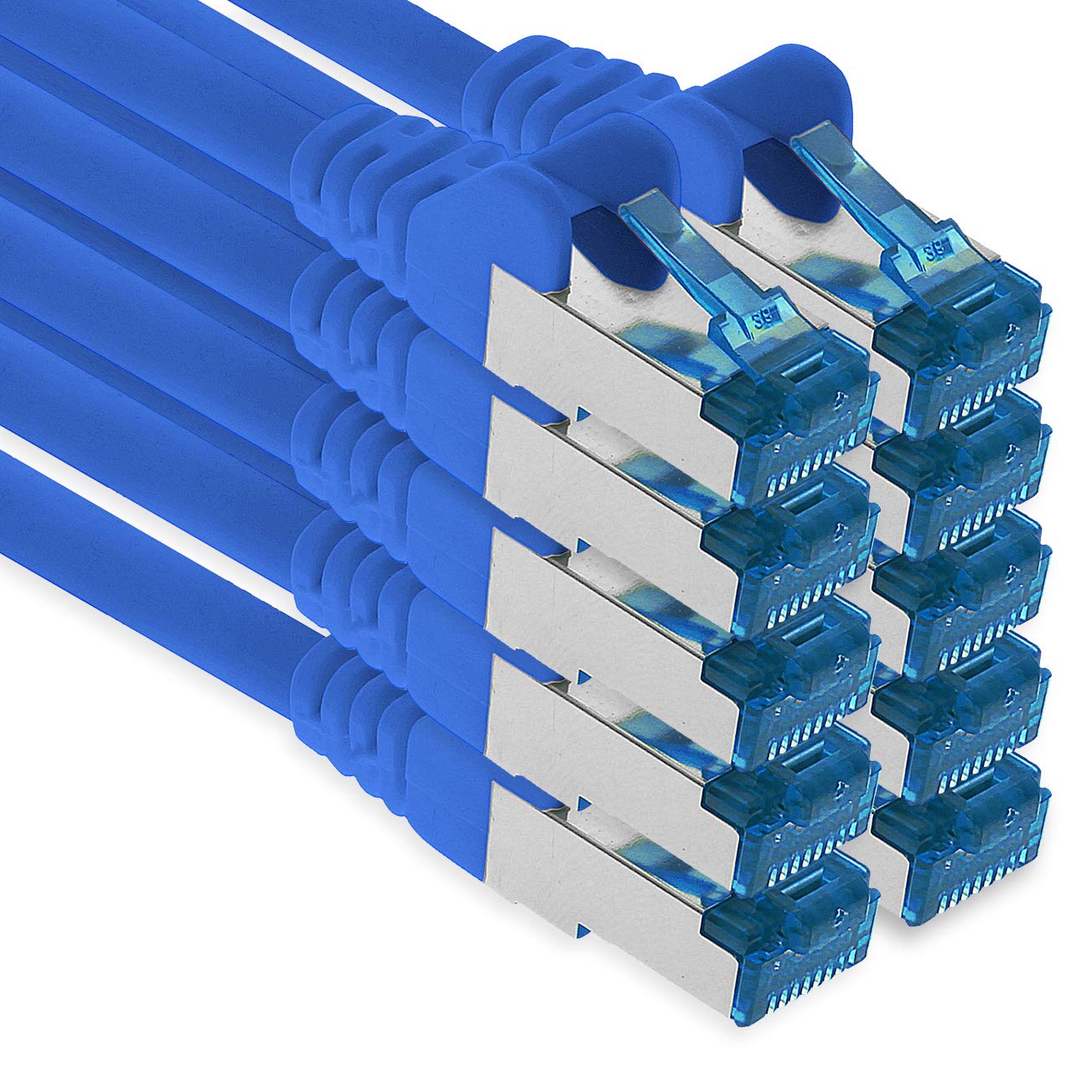 1aTTack.de Patch cable - 10x 0.5m Ethernet, network, LAN cable CAT6a (for gigabit networks, routers, switches, modems with RJ45 input - blue)