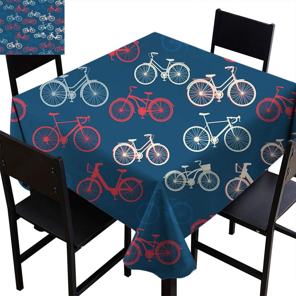 Bicycle Decor Party Premium Tablecloth, Hand Drawn Cycling Theme