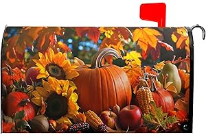 Kcozydecor Autumn Fall Harvest Mailbox Covers Magnetic Standard Size 18"" X 21"",Thanksgiving Pumpkin Maple Leaf Sunflower Mailbox Wraps Post Letter Box Cover for Holiday Garden Yard Decor