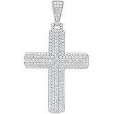 TISHAVI 925 Sterling Silver Moissanite Cross Pendants for Men Women - Iced Out Gold Plated White Stone April Birthstone Moissanite Religious Jewelry - Gift for Christmas Anniversary