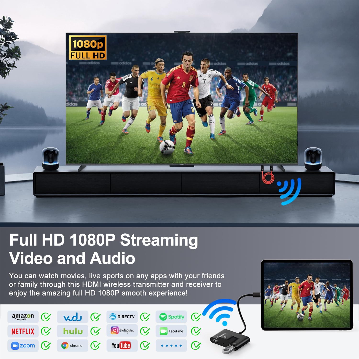 Wireless HDMI Transmitter and Receiver, Portable USB C to HDMI Wireless Sender Kit, Mirroring Small Screens to Big Screens, Supports Projecting YouTube/Netflix/Hulu and more Streaming, Plug and Play