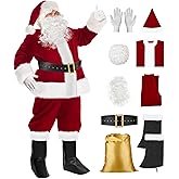 Thupmuk Santa Claus Costume for Men Deluxe Santa Costume, Professional Santa Suits Adults Men 9 Pcs Santa Oufit