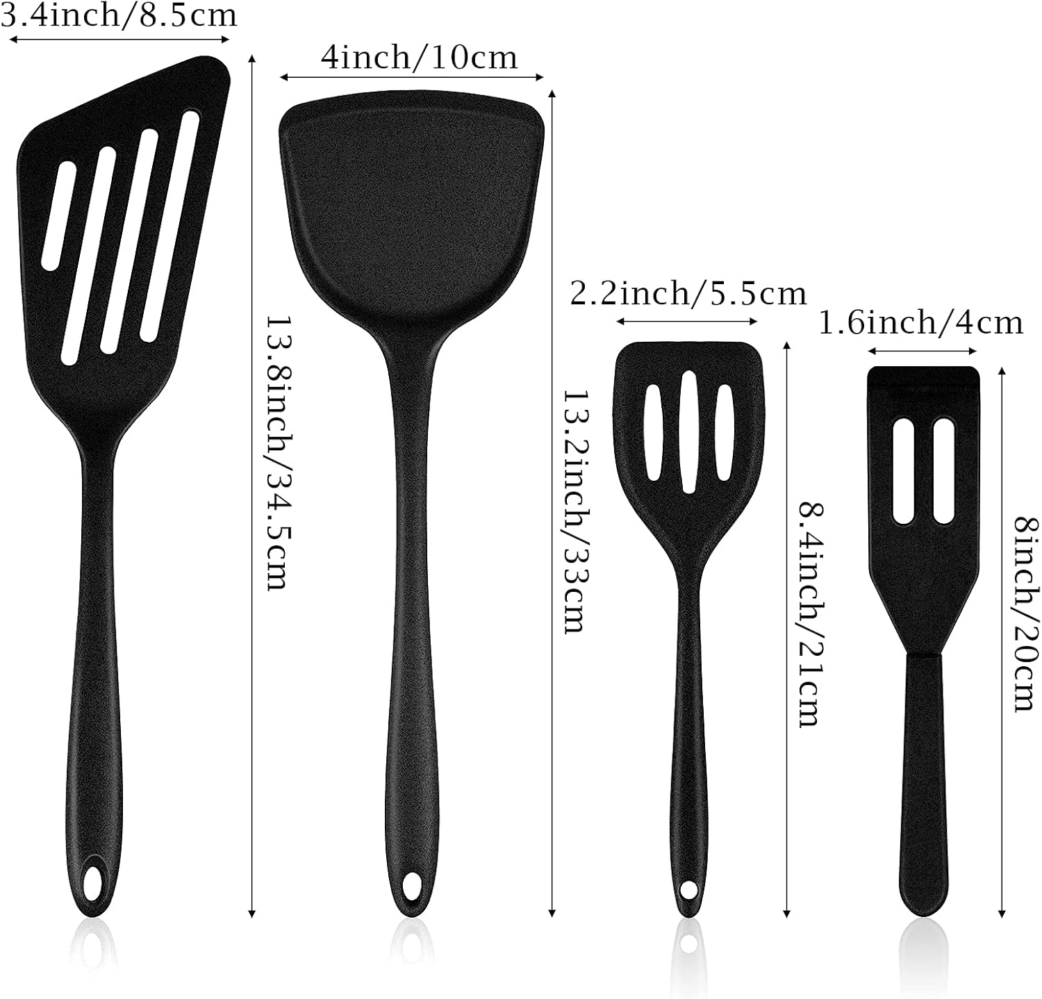 Vesici 4 Pieces Silicone Spatula Set Includes Large Silicone Spatula Silicone Oblique Drain Spatula, Fish Spatula Silicone Spatula and Silicone Square Spatula for Cooking, Baking, Stir-Fry (Black): Kitchen & Dining