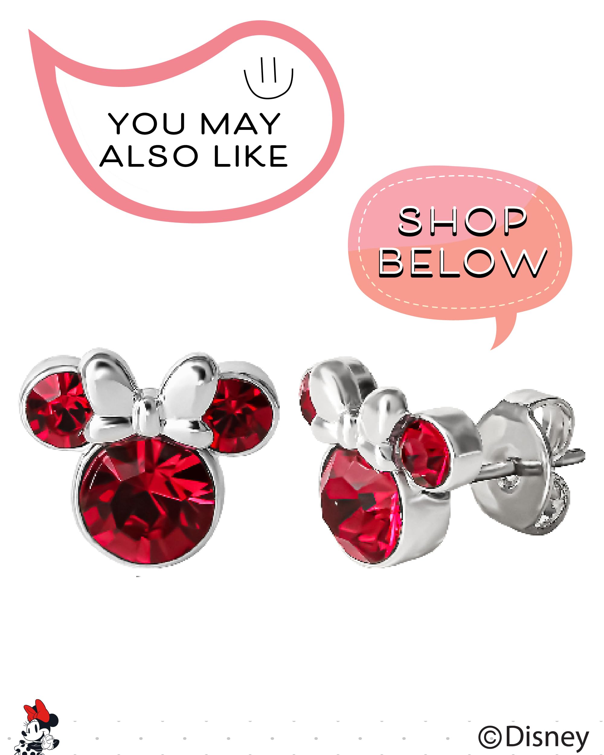 Disney Birthstone Women Jewelry Minnie Mouse Silver Plated April Clear Cubic Zirconia Shaker Pendant Necklace, 18+2