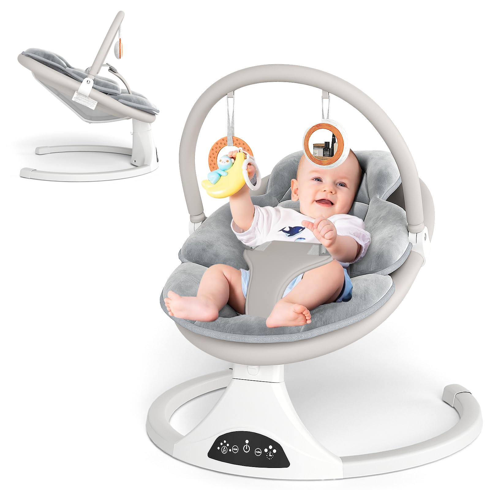 Photo 1 of Electric Baby Swing with Remote Control - 5 Natural Motion Speeds, Detachable Seat Pad | Portable Infant Swing for Indoor/Outdoor Use (0-12M, 27lbs) (Gray)