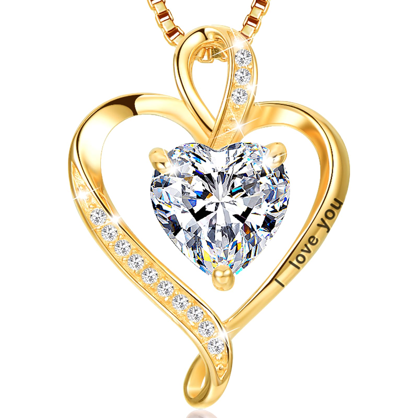 LAVUMO Necklace for Women I Love You Real 925 Sterling Silver/Brass Heart Pendant Rose Gold/Silver/Gold Birthstone Necklace Dainty Love Jewellery Gift for Her Girlfriend Wife Mum Birthday Anniversary