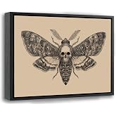 Framed Death Moth Canvas Wall Art, Vintage Skull Moth Painting Picture Wall Decor, Gothic Insect Poster Print Artwork for Bedroom Office Home Decoration 8x10in