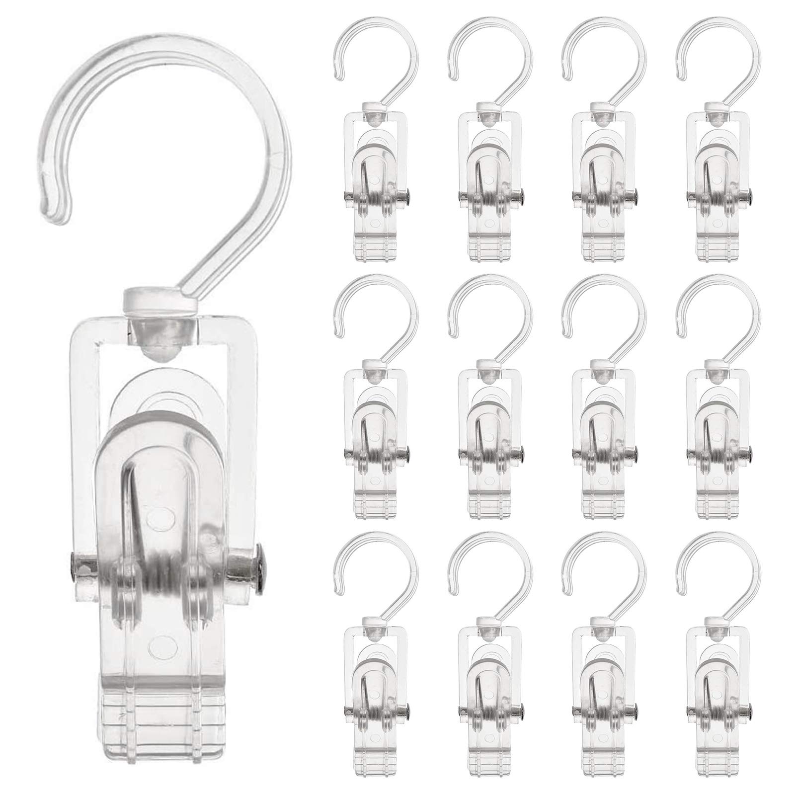 INCREWAY Laundry Hooks Clip, 16pcs 4.53" Transparent Durable Plastic Curtain Hooks Swivel Hanging Hooks for Hanging Towel Clothes Photos