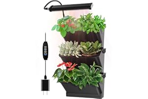 DPROOTS Wall Planters for Indoor Plants with Grow Light & Self Watering System, 6-Pot Vertical Garden for Herbs, Vegetables, Flowers, Succulents, Includes Screws & Expansion Pipes