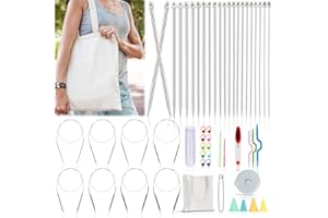 Katech Knitting Needles Set for Beginners, 9 Pairs Circular Knitting Needles Set and 22 Pcs Single Pointed Knitting Needle Set with Tote Bag Knitting Accessories Knit Supplies